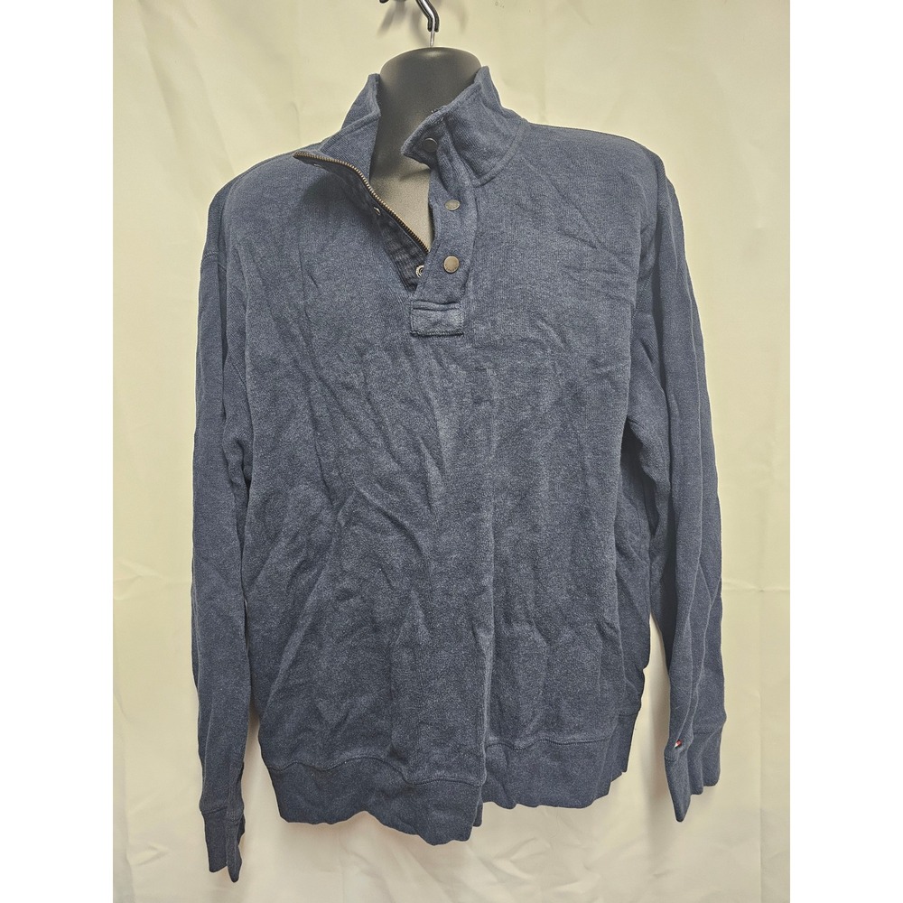 Tommy Hilfiger Mens XXL Navy Blue 1/4 Zip Snap Button Mock Neck Sweater Pullover